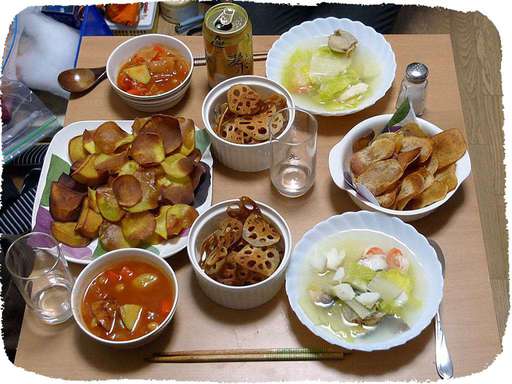 魚介のスープ、れんこんとさつ...