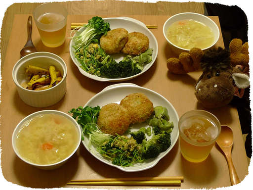 コロッケ、三つ葉たまご、野菜...