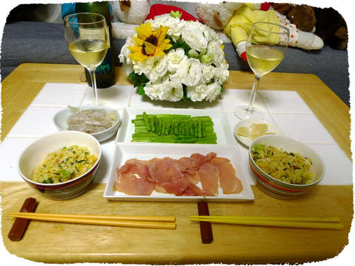 炒飯と生ハムとアスパラ
