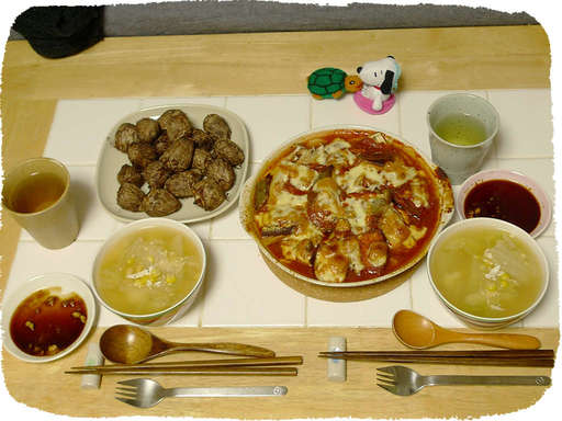 オーブン焼き、里芋、スープ