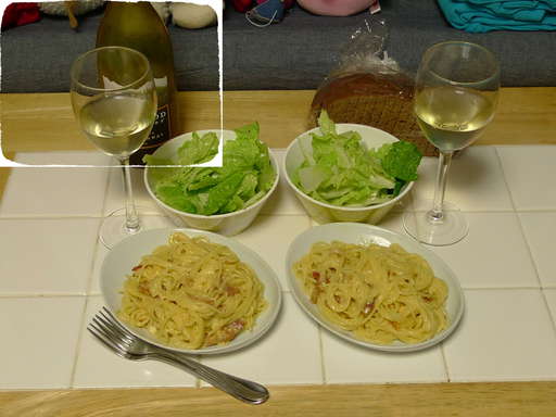 カルボナーラ、白菜サラダ