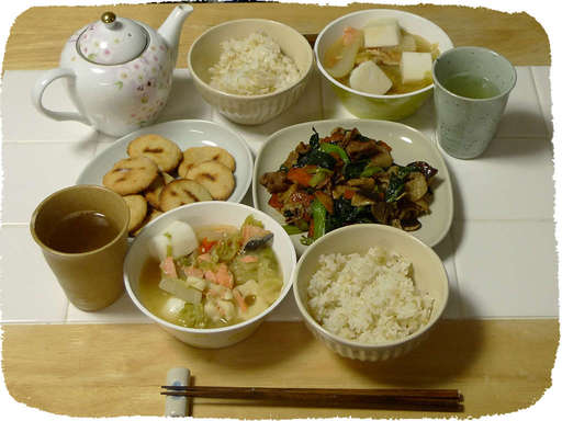 チャプチェ、鮭味噌なべ