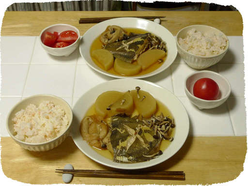 カレイとしめじと大根