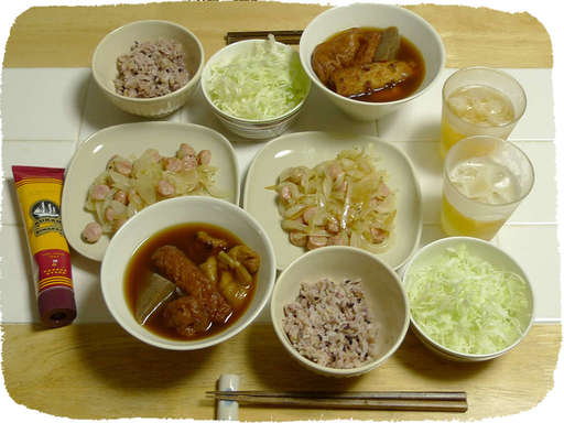 おでん、ソーセージ炒め