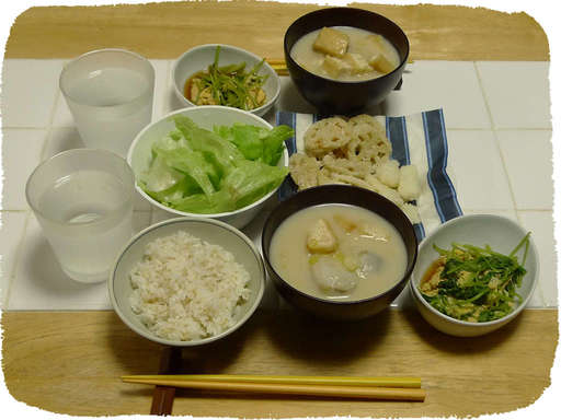 レンコン揚げ、三つ葉卵