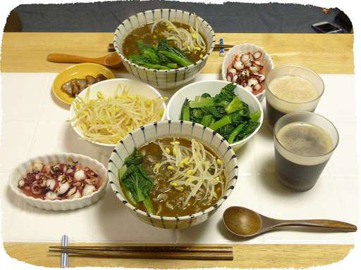 黒坦々麺、タコのオーブン焼き