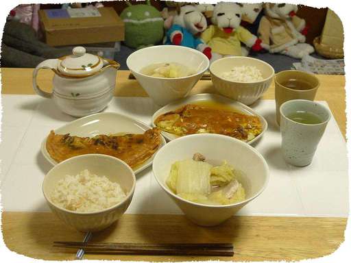 かにたま、白菜豚肉スープ