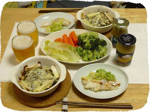 蒸し鱈、蒸し野菜、きのこネギ...