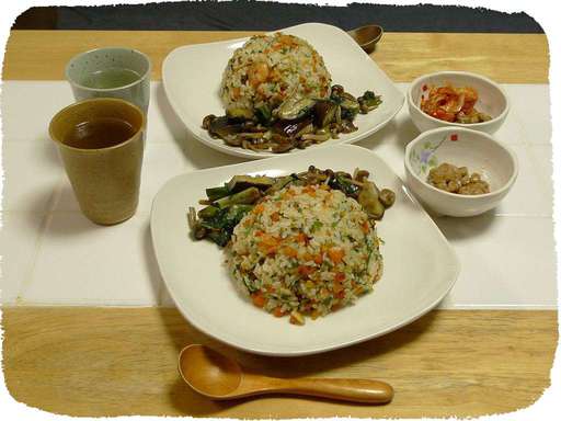 焼き豚チャーハン、なす炒め