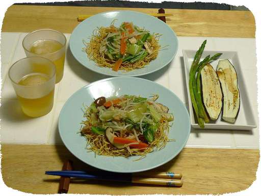 皿うどん、焼きナス