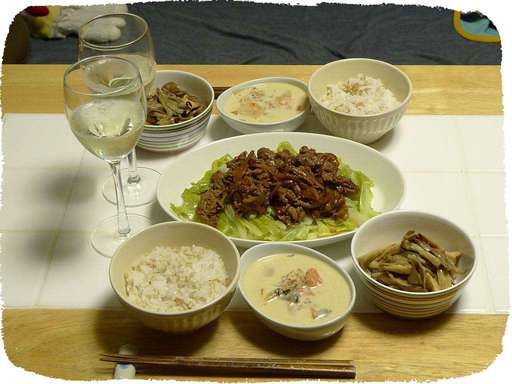 牛肉とキャベツ、きのこ炒め