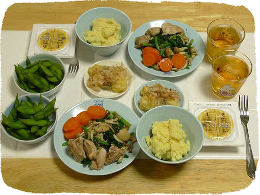 野菜炒め、鶏肉、マッシュポテ...