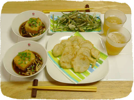 玉ねぎと行者にんにくの天ぷら...