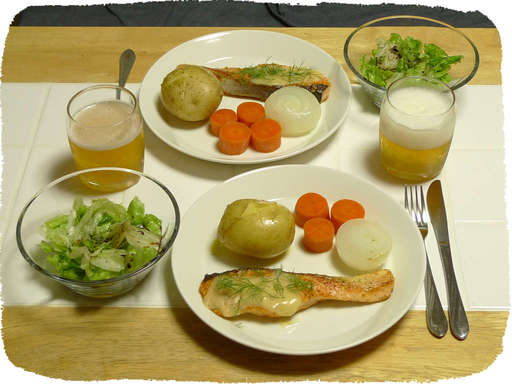 蒸し野菜と鮭のソテー