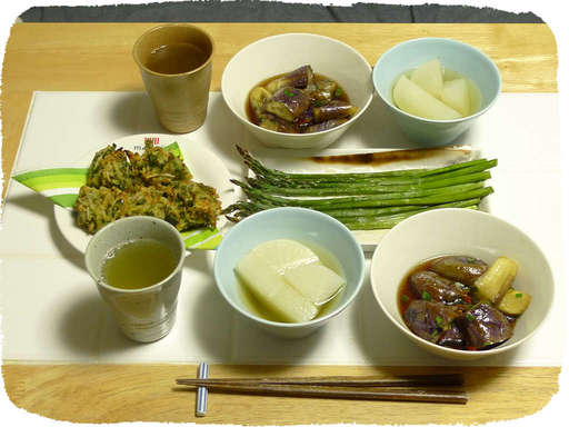 ナスの焼きびたし、大根、アス...