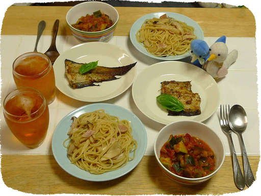 ラタトゥイユ、エリンギパスタ