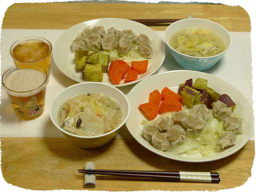 焼売、白菜スープ