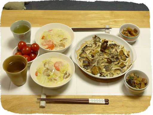 白菜シチュー、本しめじオーブ...