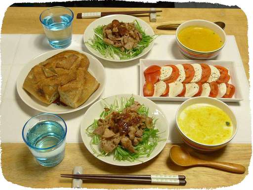 生姜焼き、モツァレラトマト、...