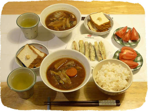 ナス片栗粉揚げ、味噌煮込み