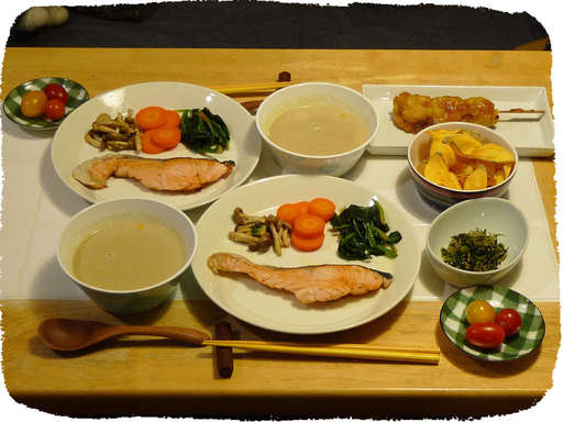 安納芋チップス、ごぼうスープ...