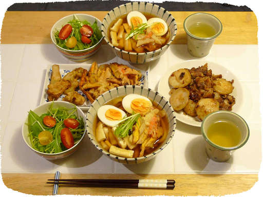 菊芋かき揚げうどん、里芋豚肉...