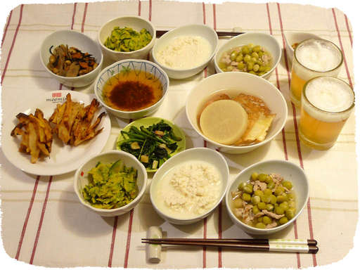 おでん、かき揚げ、青いんげん...