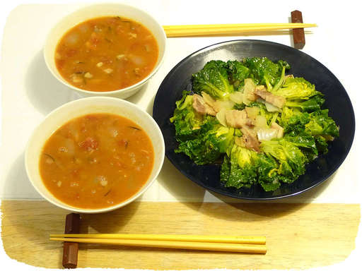 とら豆スープ、プチヴェールと...