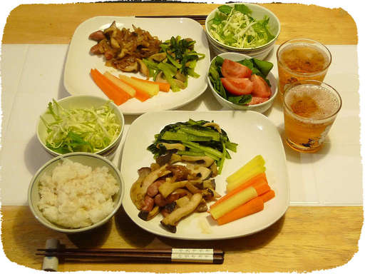 きのこ炒め、カラフルにんじん