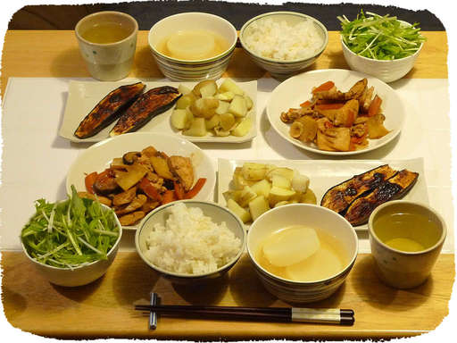 味噌ナス、鶏肉タケノコ炒め