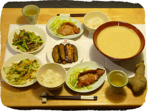 とろろ、味噌漬け豚、ナスつけ...