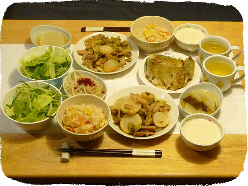 たけのこご飯、餃子、かぶ豚肉...