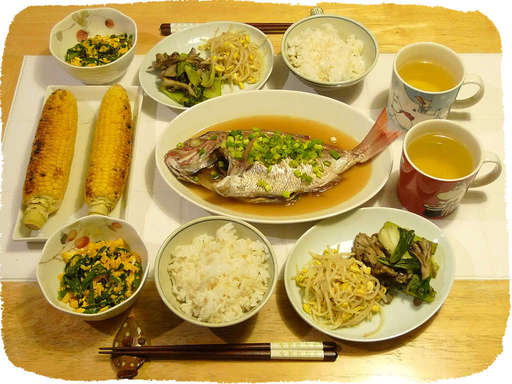 花鯛の煮付け、もやしナムル、...