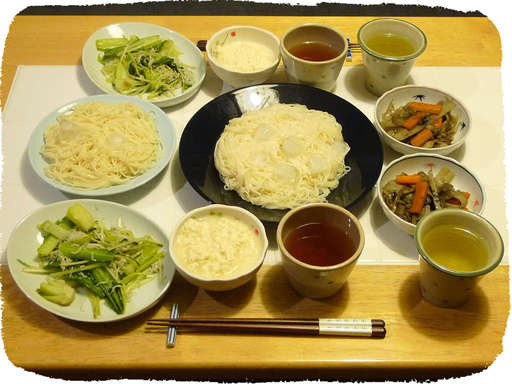 そうめん、しらす炒め、きんぴ...