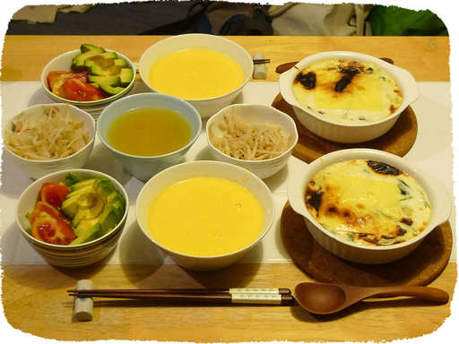 かぼちゃスープ、ほうれんそう...