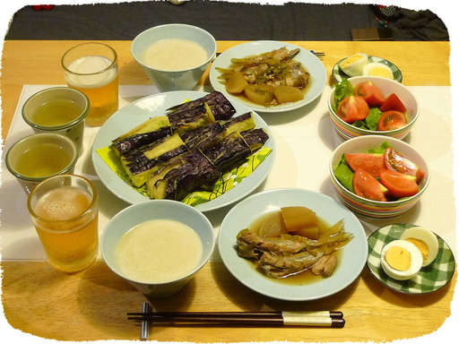 ナス天ぷら、タラ大根煮