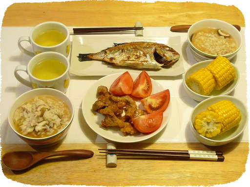 花鯛塩焼き、たい雑炊