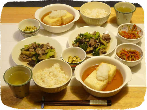 揚げ出し豆腐、チンゲンサイ牛...