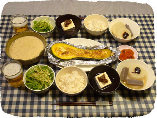 かぼちゃグラタン、湯豆腐