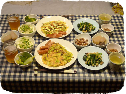 キャベツ焼き、きのこ炒め