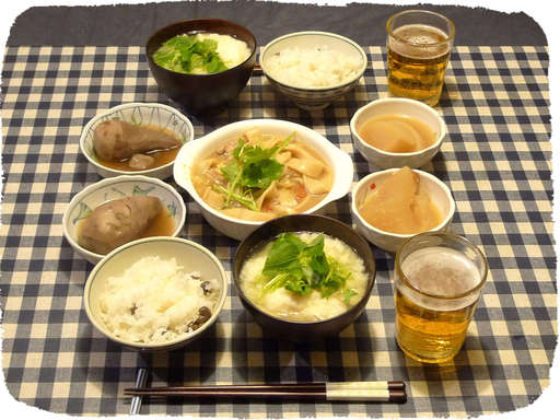 きしめん、おとし芋の味噌汁