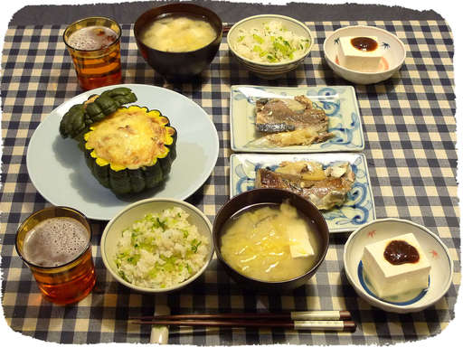 かぼちゃグラタン、さぼ味噌煮