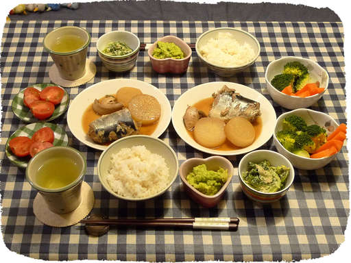 鱈と大根の煮付け、菜の花マヨ...