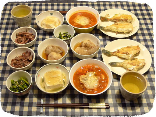 ウマヅラハギのソテー、豆スー...