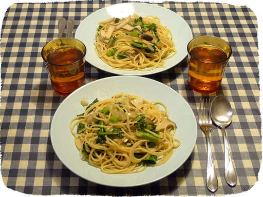 エリンギと菜花スパゲティ