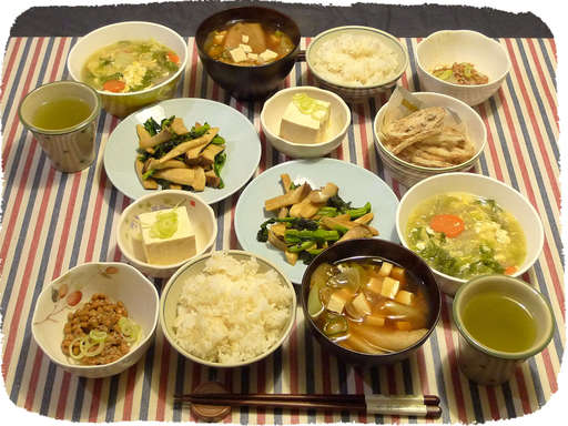 白菜スープ、きのこ炒め、たわ...