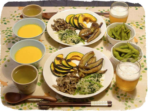 にんじんスープ、焼きかぼちゃ...