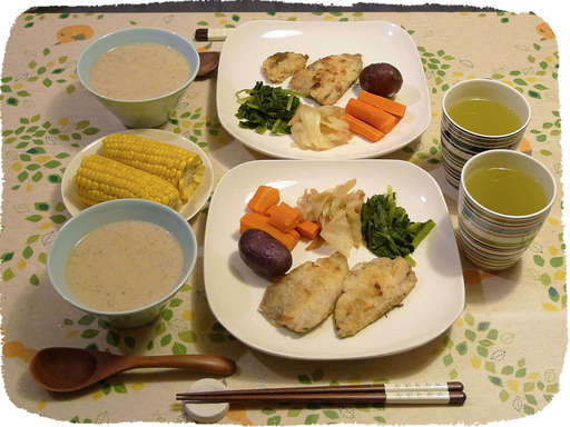 さつまいものスープ、スズキの...