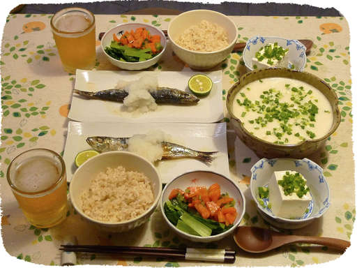 いわしの塩焼き、とろろ、玄米