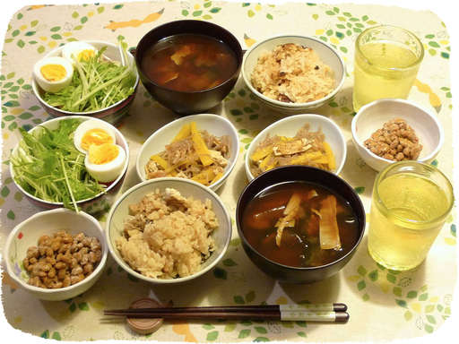 鯛めし、味噌汁、サラダ